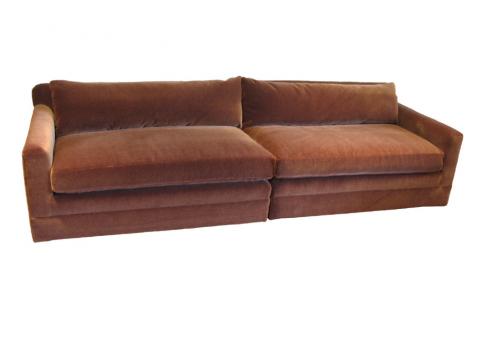 Custom Brown Mohair 2 Piece Sectional Sofa