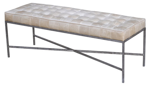 Classic Gilt and Leather Tufted Bench