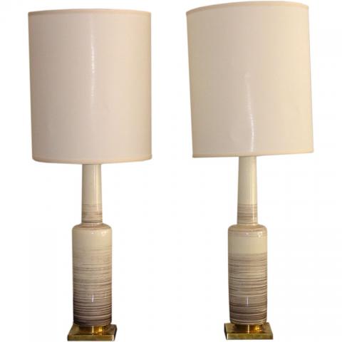 Pair of Strie Glazed Ceramic Stiffel Lamps