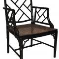 Pair of Black Lacquered Chinese Chippendale Arm Chairs